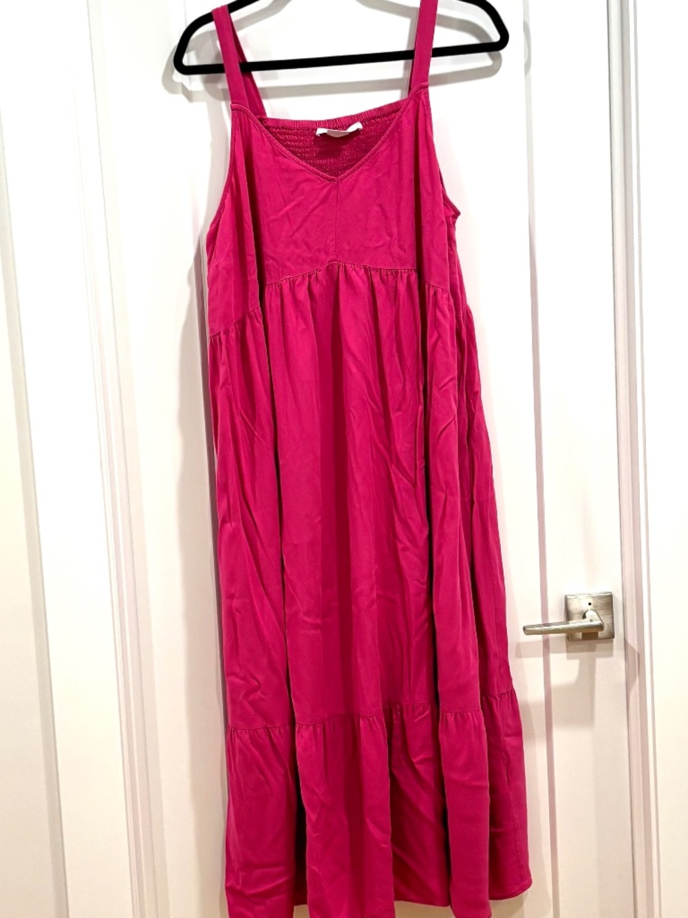 In Every Story Hot Pink Tiered Maxi Dress Smocked Back Stretchy